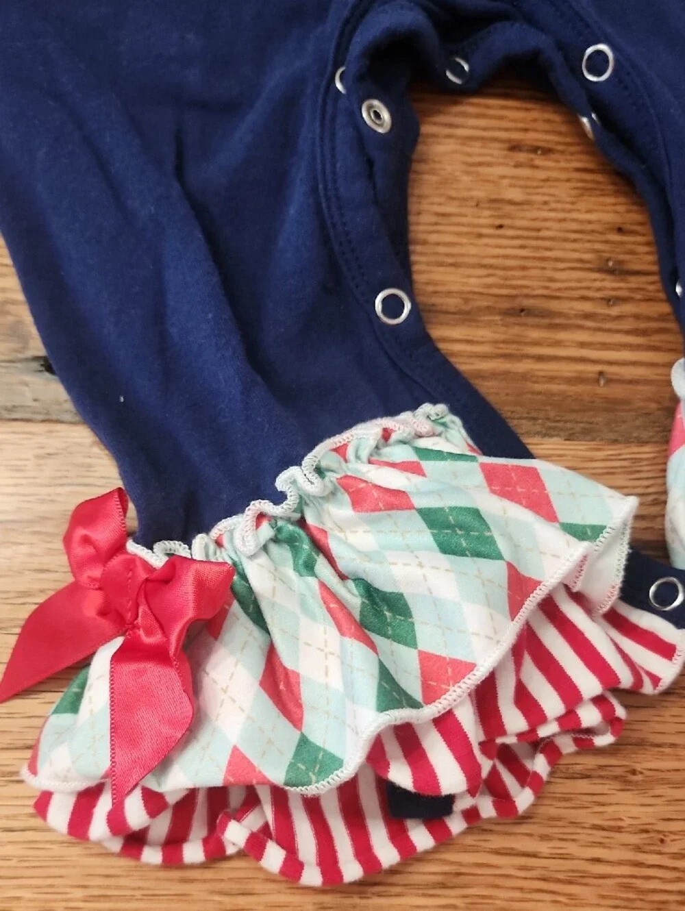 Navy Holiday Tree Ruffle Footie